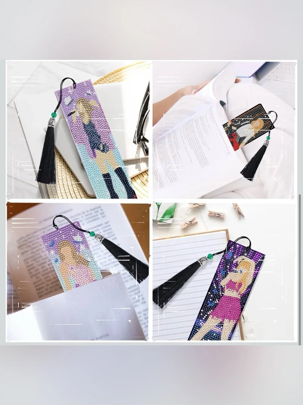 Decorative Rhinestone Bookmark with Black Tassel - Assorted Designs